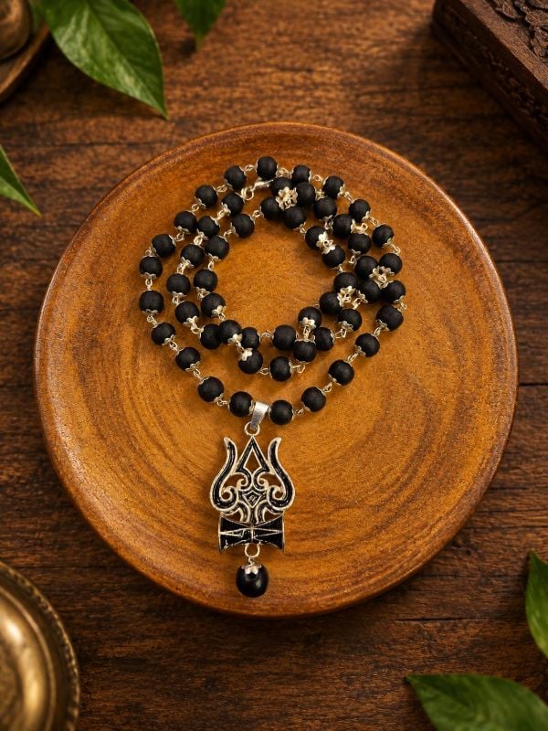 Black Thrisoolam Silver plated Karungali Locket mala