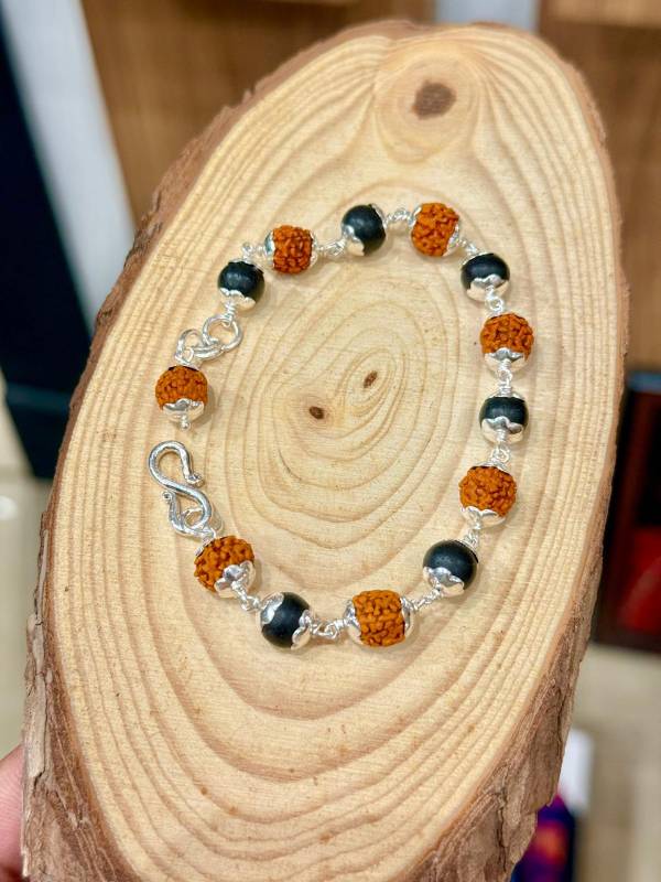 Karungali with Rudraksha pure silver bracelet