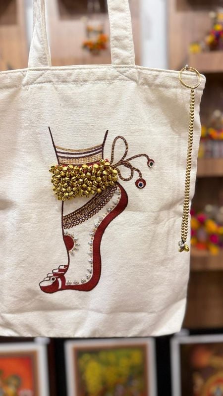 Dancers bag white cotton with golden bells