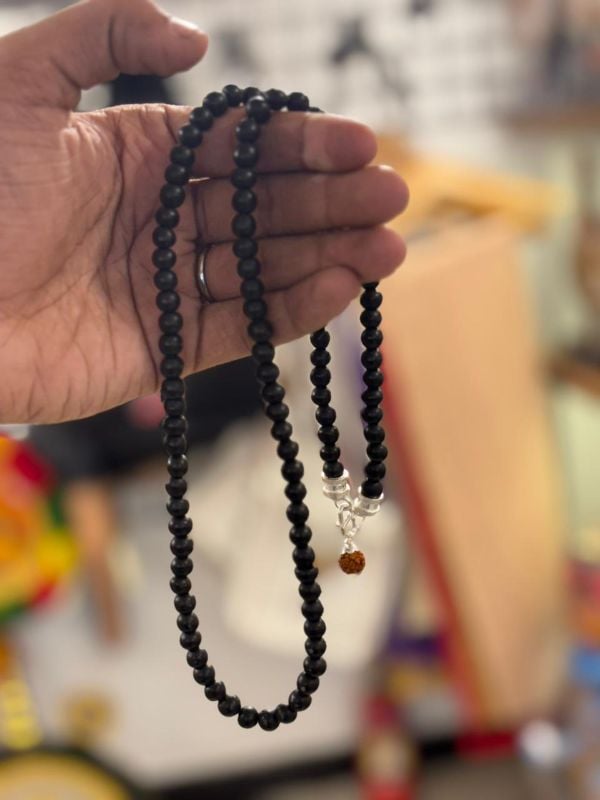 Pure Silver Rudraksham Locket Karungali Mala