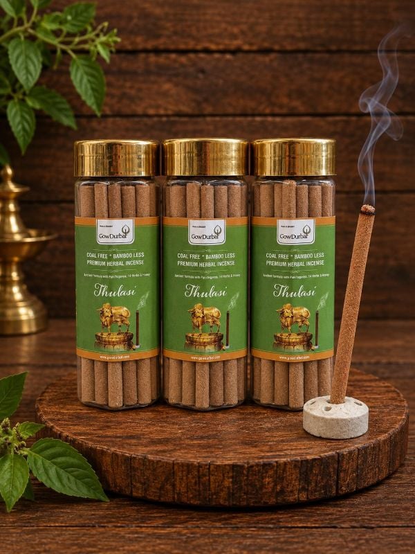 (3 pack) THULASI MINI BAMBOO LESS INCENSE STICKS