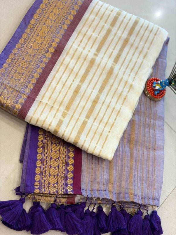 Lavender and Red Soft Mulcotton saree(6 Meters)