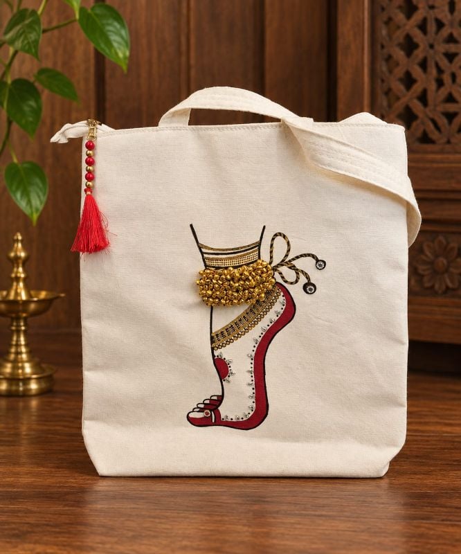 Dancers bag white cotton with golden bells