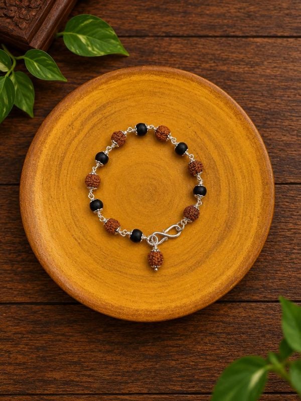 Karungali with Rudraksha pure silver bracelet