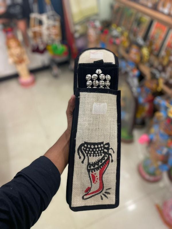 Black Four Layer Silver Bells Chilanka With Bag for classical dance