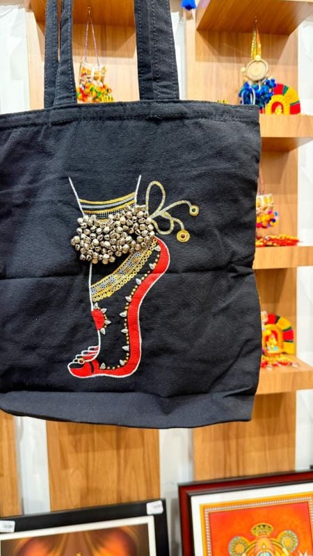 Dancers bag black cotton with silver bells