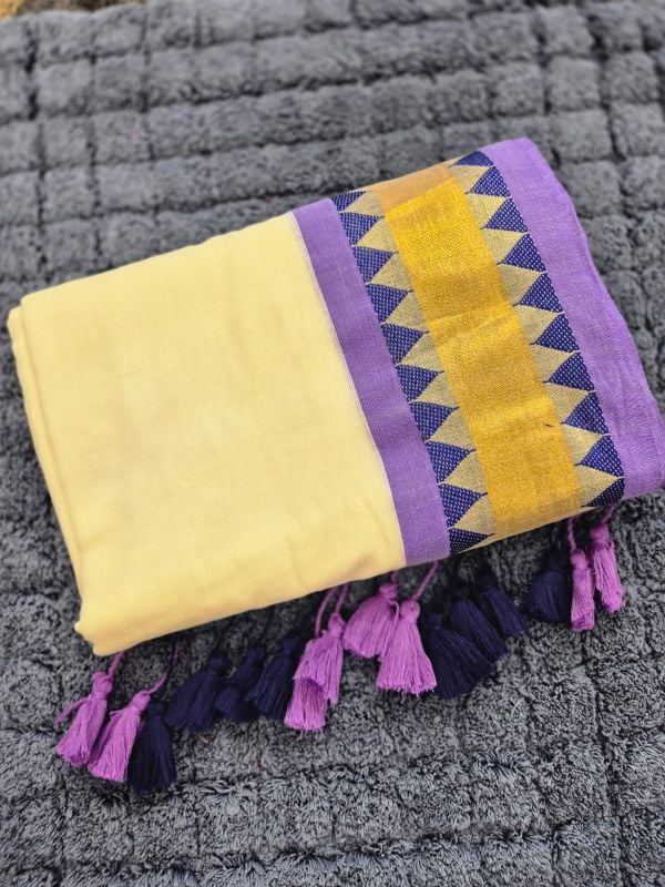 Lavender Traditional Kasavu Mulcotton Saree