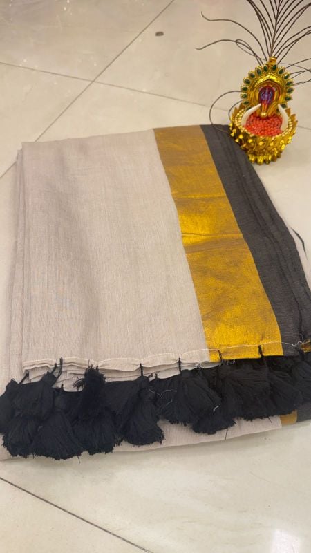 Black Mul cotton saree (6 Meters)