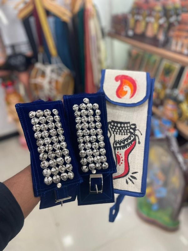 Blue Four Layer Silver Bells Chilanka With Bag for classical dance