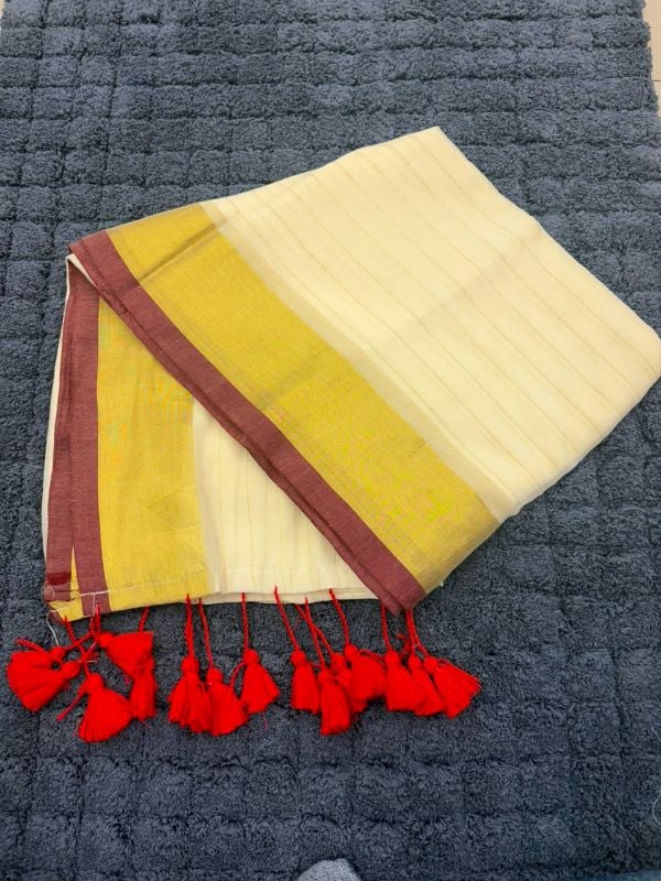 Maroon & Golden Border Mulcotton Saree