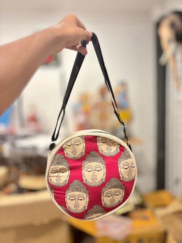 Ladies Cross Body Bag Jute Round Model 5