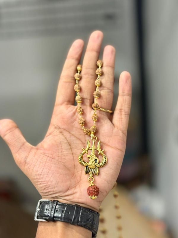 Gold Plated Rudraksha Mala With Thrisoolam locket
