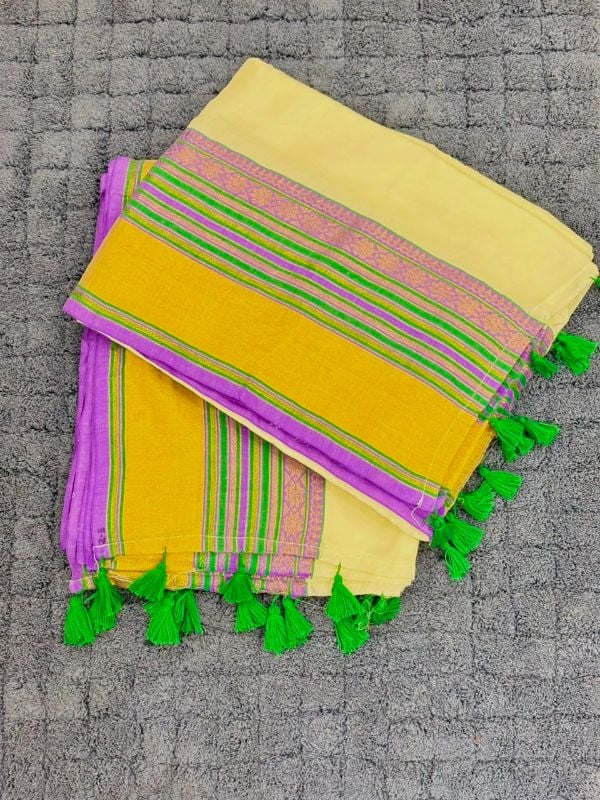Green & Lavender Border Mulcotton Saree