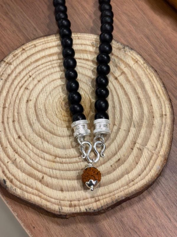 Pure Silver Rudraksham Locket Karungali Mala