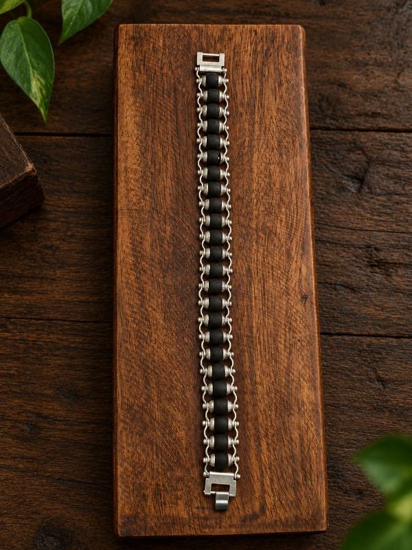 Watch Model Silver Plated Karungali Bracelet