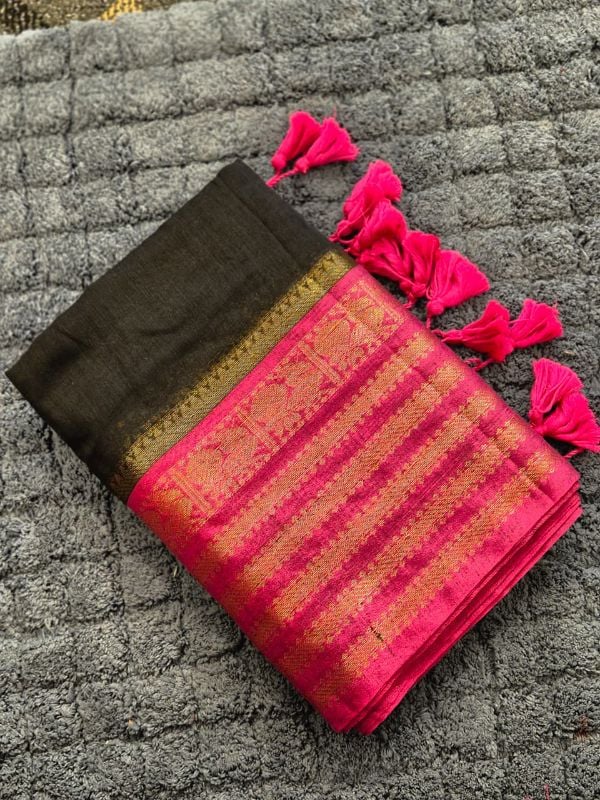 Red Kanchi Border Mulcotton Saree