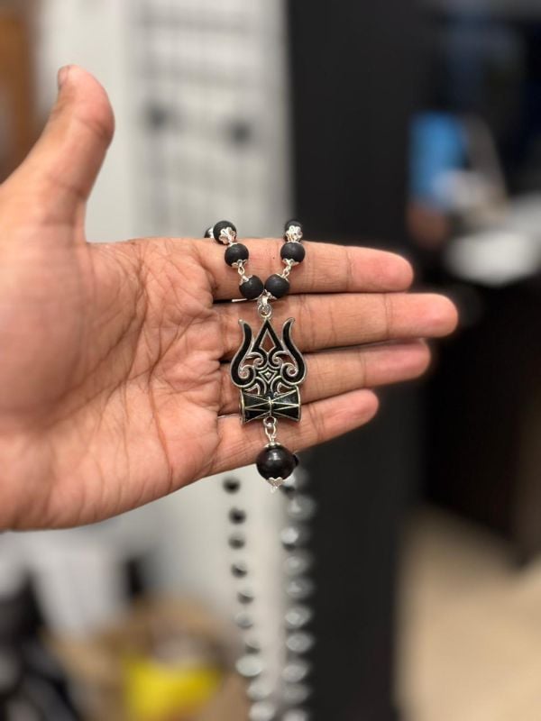 Black Thrisoolam Silver plated Karungali Locket mala
