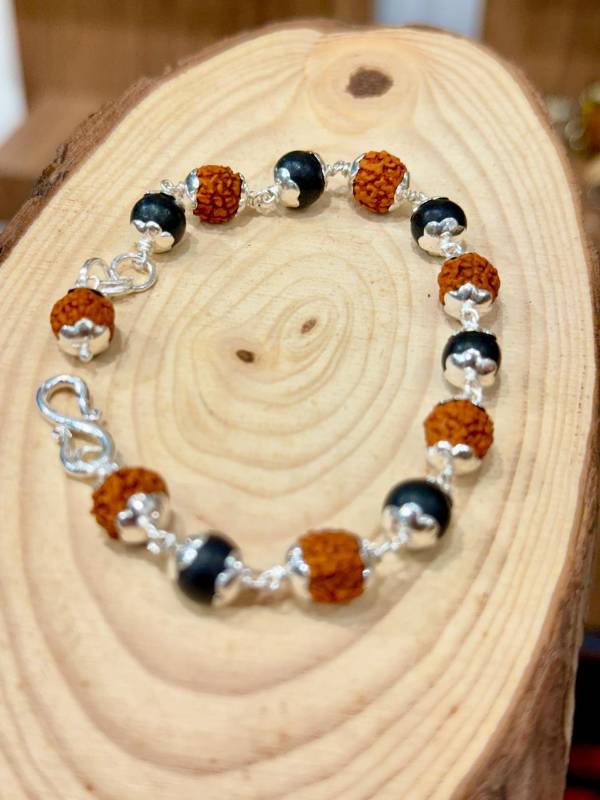 Karungali with Rudraksha pure silver bracelet