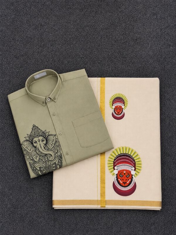 Theyyam Printed Shirt-Mund Combo Model 1