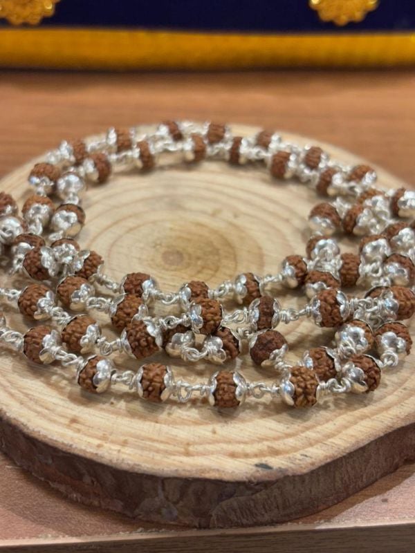 Rudraksha pure silver mala 6mm