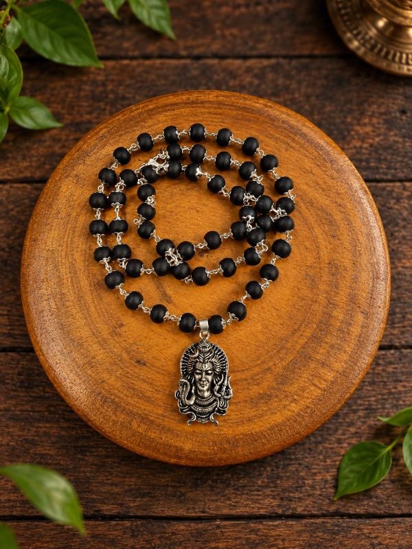 Shiva Face Silver plated Karungali Locket mala