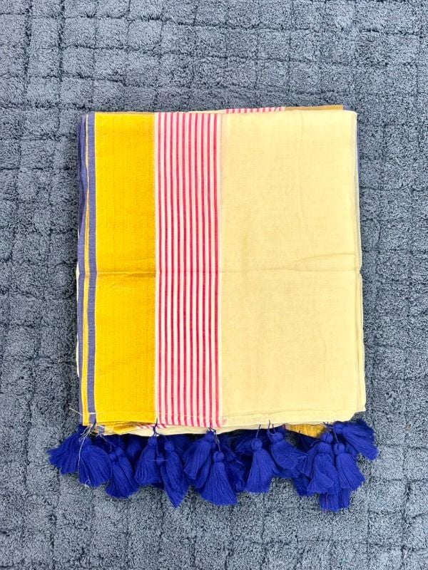 Blue & Pink Border Mulcotton Saree