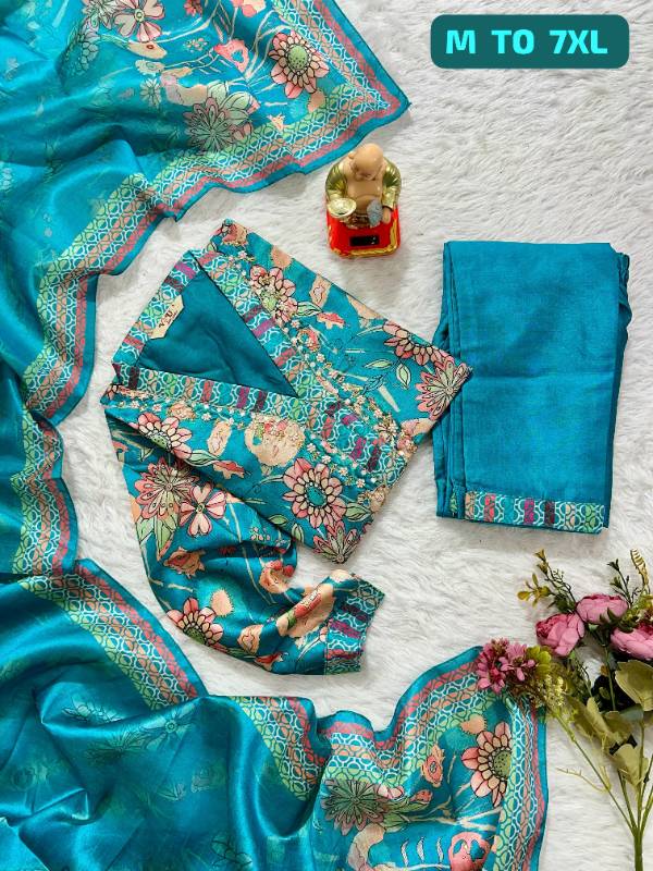 Exclusive Handwork Kurti Set with Printed Dupatta | Premium Jarna Silk | Sizes M to 7XL