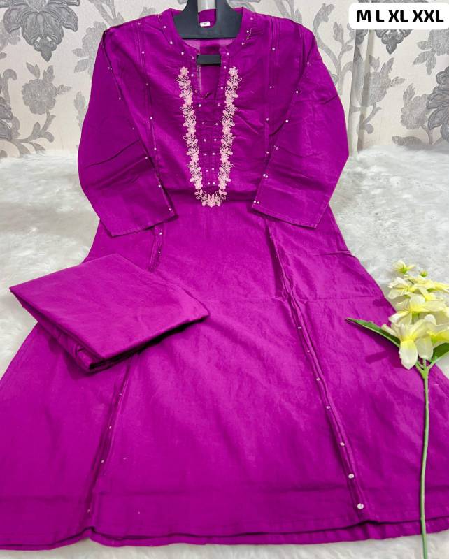 Pure Cotton Pleated Kurta with Heavy Embroidered Panels and Sequins, Paired with Comfortable Pants
