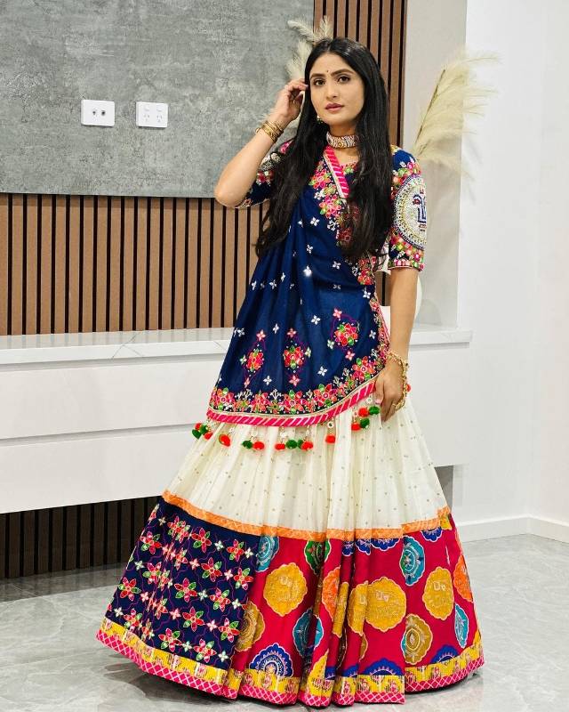 Elegant Muslin Cotton Printed Lehenga Choli Set with Real Mirror Work | SF-1498
