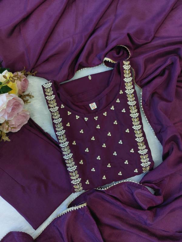 EMBROIDERY WORK ON NACK AND ALL OVER KURTI AND BEAUTIFUL CHINON PENT WITH DUPATTA