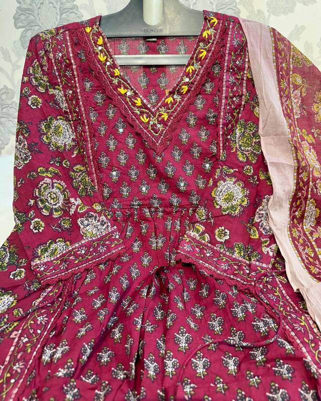Ajrakh Print Cotton Kurti Pent With Dupatta