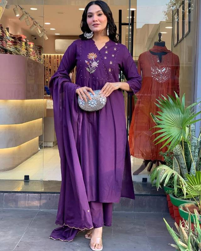 Elegant Cotton Kurti Set with Sequence Embroidery and Mirror Work Dupatta
