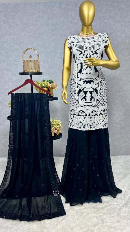 Fancy White Kurties With Dupatta & Plazzo
