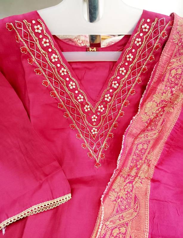 Wedding Season Special: Heavy Roman Silk Kurti Set with Jacquard Dupatta