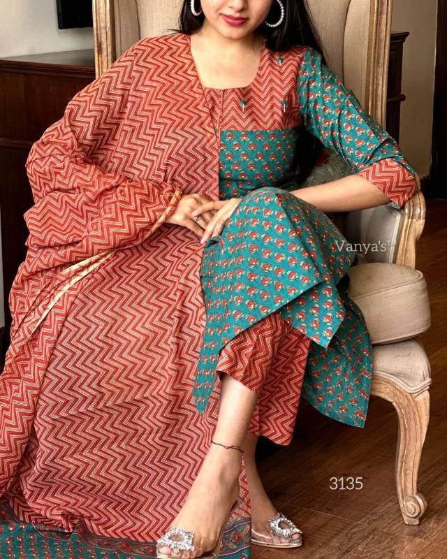 Ethnic Magic: Heavy Cotton Kurti with Pant & Dupatta