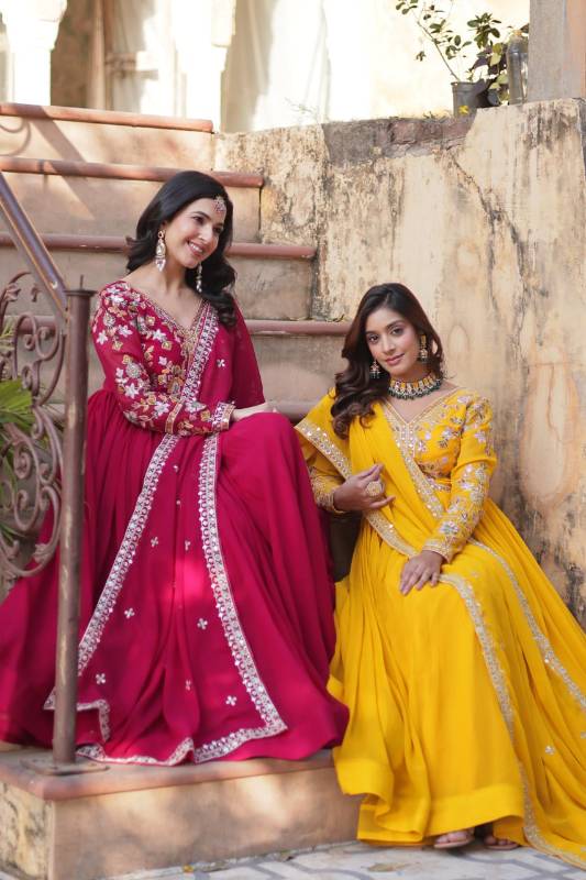 Elegant Faux Blooming Gown with Embroidery & Zari Sequins Work | Designer Dupatta