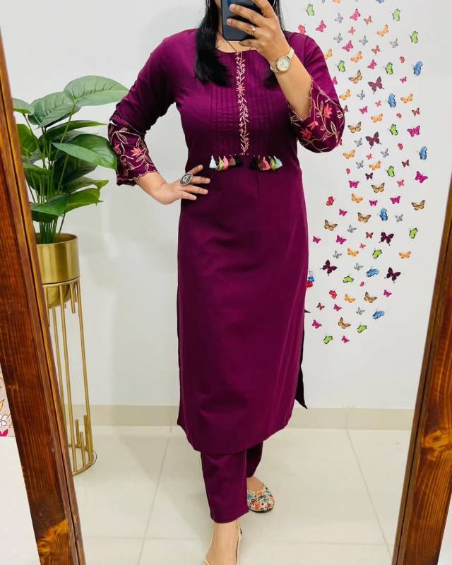 Premium Heavy Cotton Embroidered Kurti with Pant Set – Pure Fine Cotton | Size M to 3XL