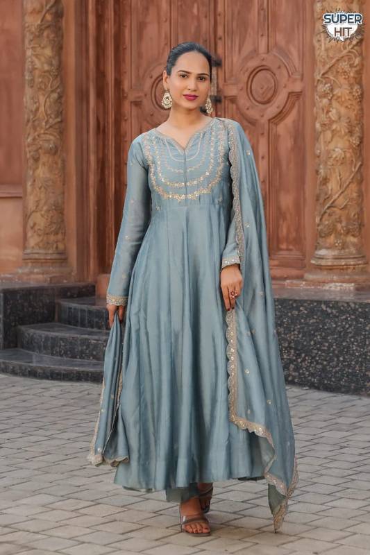 Premium Heavy Vichitra Silk Kurti Set – Fully Stitched 3-Piece Embroidered Suit
