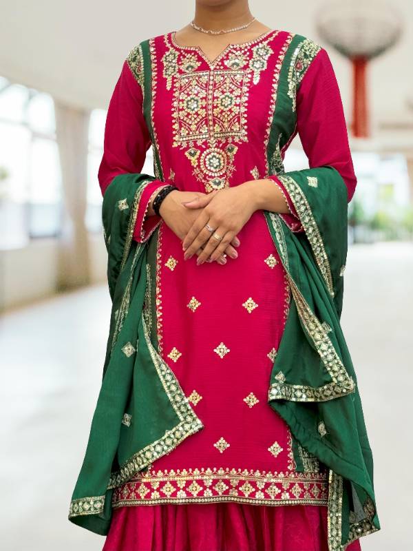 3-Piece Fancy Kurti Set with Beautiful Jacquard Sharara and Dupatta