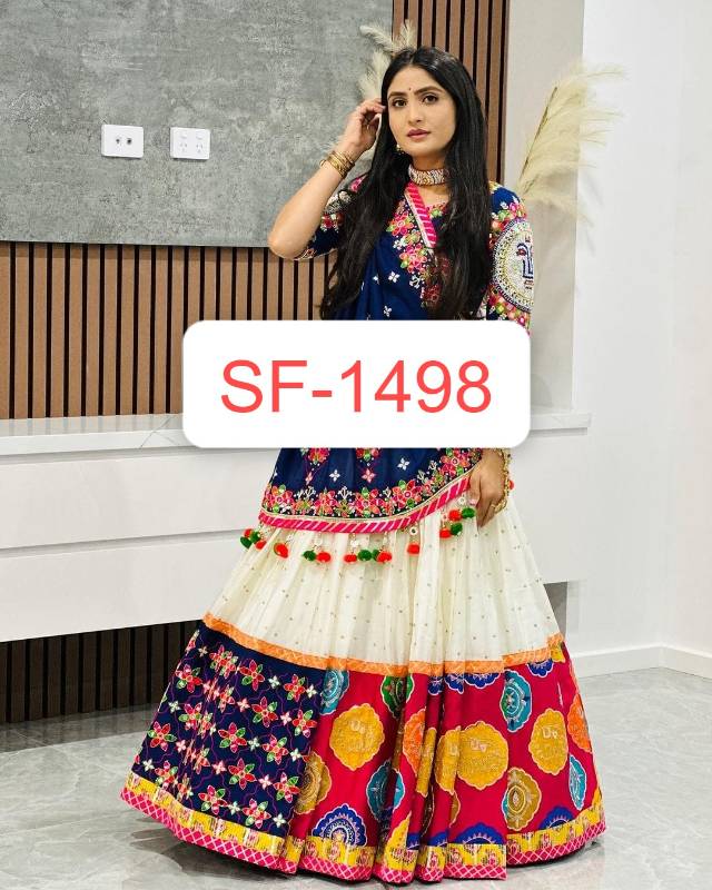 Elegant Muslin Cotton Printed Lehenga Choli Set with Real Mirror Work | SF-1498