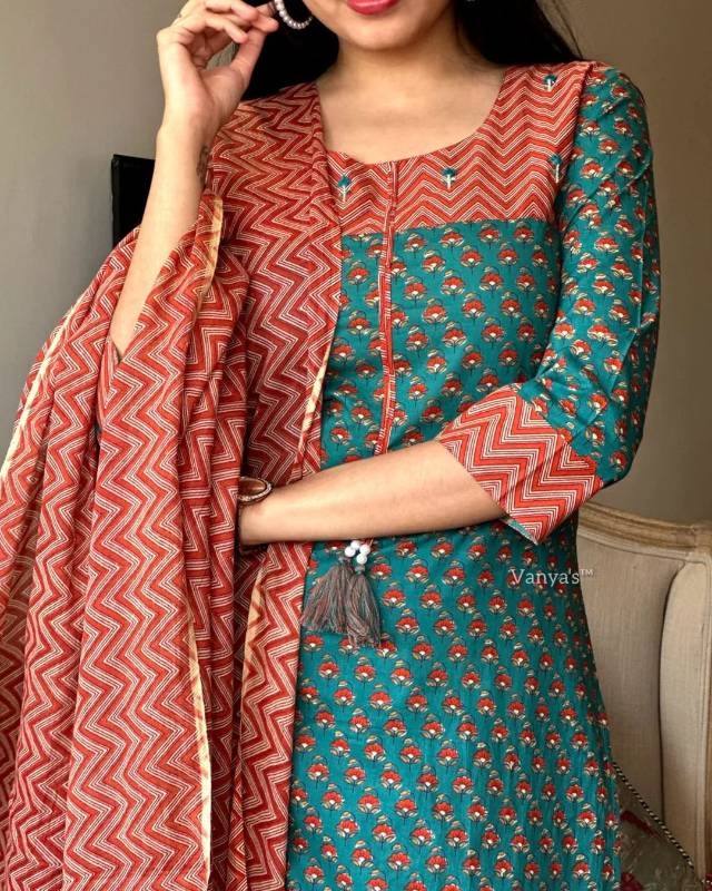 Ethnic Magic: Heavy Cotton Kurti with Pant & Dupatta