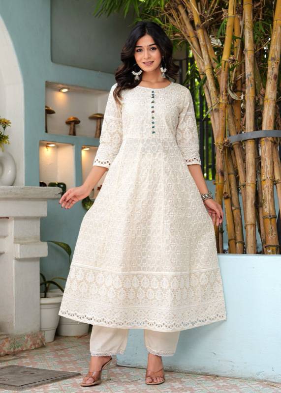 Classic Chikankari Cotton Anarkali Set with Digital Print Dupatta
