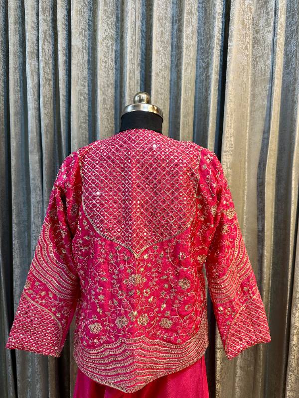 BB-13 | Elegant Rani Pink Chinon Palazzo Koti Blouse Set | Embroidered & Sequin Work | Free Size