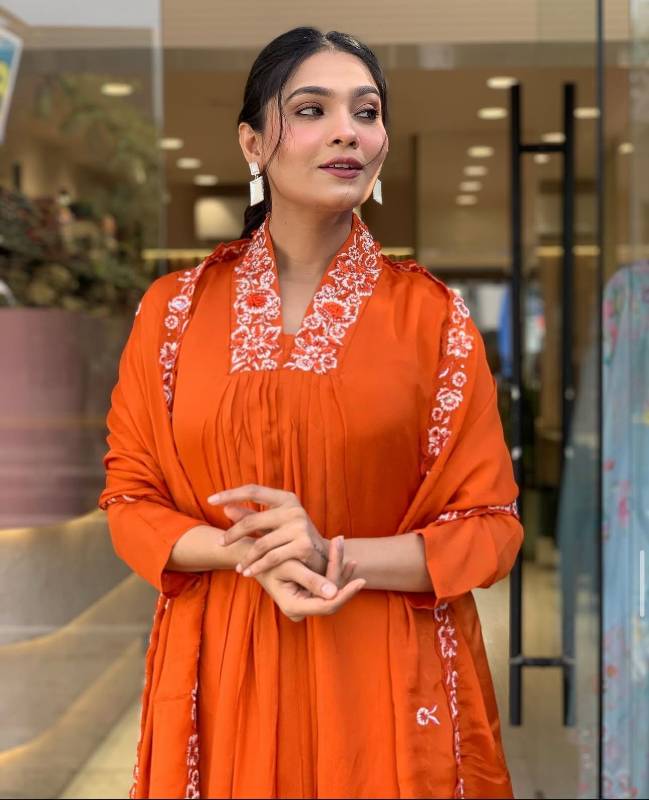 Exquisite Full Anarkali 3-Piece Pure Cotton Embroidered Suit with Dupatta
