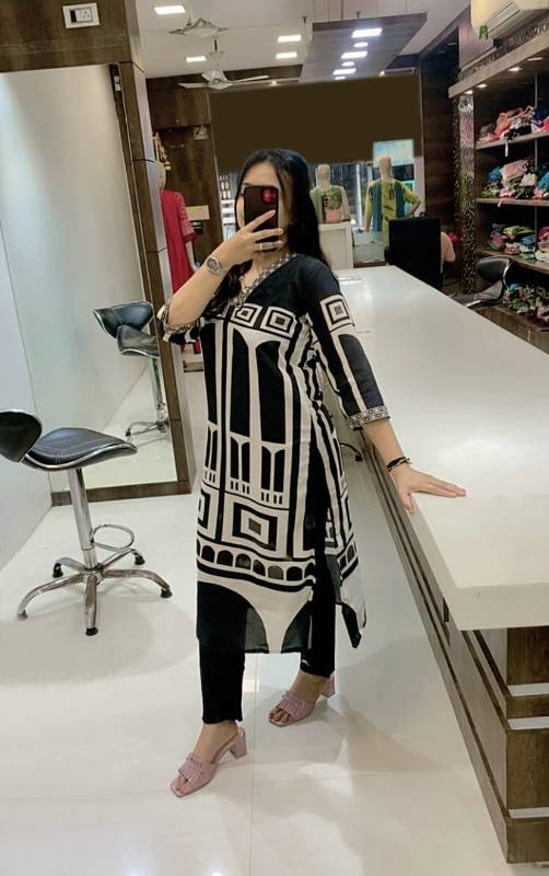 Chic Office Wear: Charcoal Digital Panel Printed Kurta & Pant Set