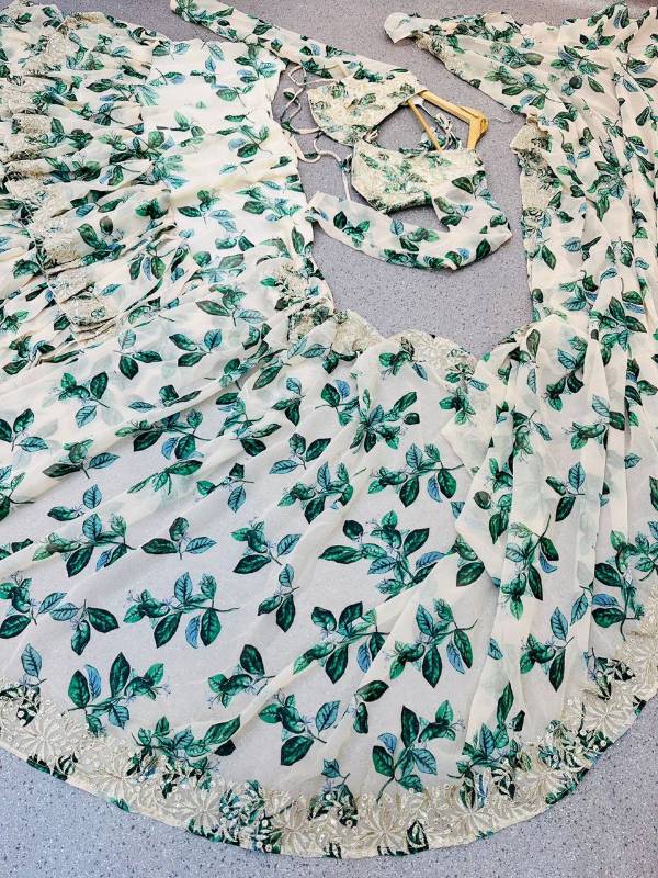 Designer Georgette Embroidered Saree with Ruffle and Resham Work