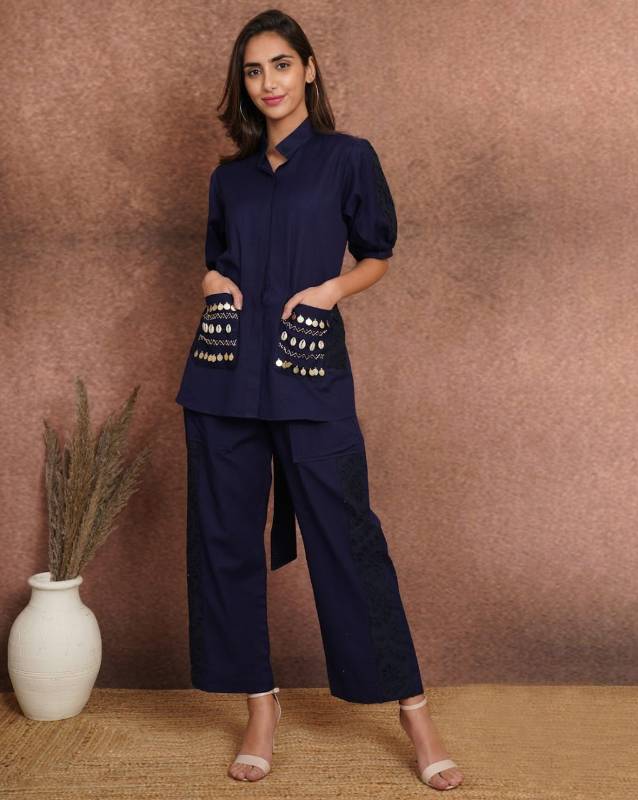 Vatican Co-ord Set – Handwork V-Neck Design | Fully Stitched