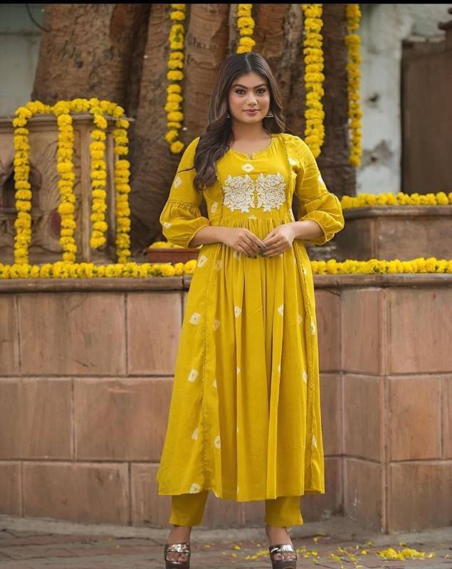 Stylish Bandage Discharge Print Long Slit Cotton Kurta Pant Set