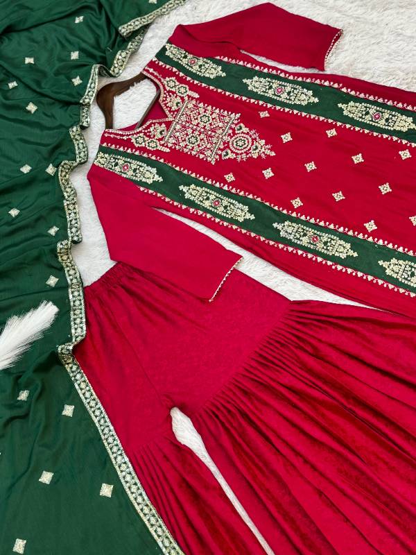 3-Piece Fancy Kurti Set with Beautiful Jacquard Sharara and Dupatta