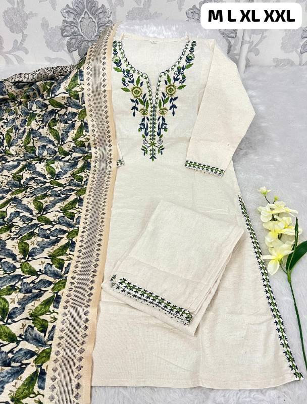 Premium Khadi Cotton kurti Pent With Dupatta Ensemble